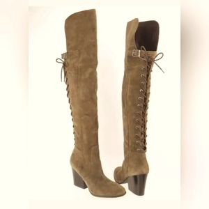 Sam Edelman Circus Tan Suede Knee-High Lace up boots